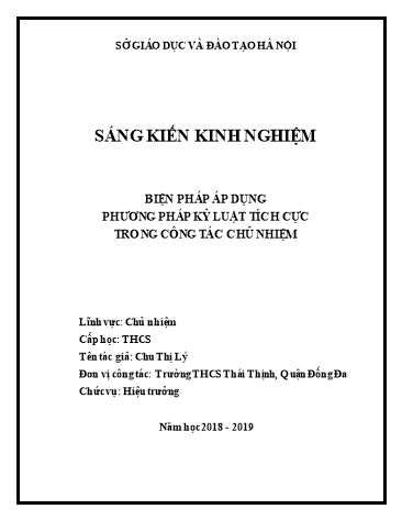 Sáng kiến kinh nghiệm Biện pháp áp dụng phương pháp kỷ luật tích cực trong công tác chủ nhiệm