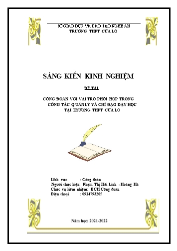 Sáng kiến kinh nghiệm Công đoàn với vai trò phối hợp trong công tác quản lý và chỉ đạo dạy học tại trường THPT Cửa Lò