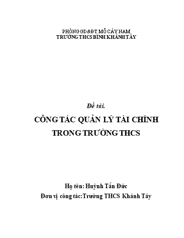 Sáng kiến kinh nghiệm Công tác quản lý tài chính trong trường THCS