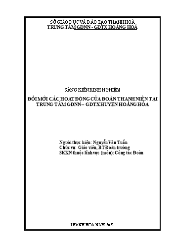 Sáng kiến kinh nghiệm Đổi mới các hoạt động của Đoàn thanh niên tại Trung tâm GDNN-GDTX Hoằng Hóa