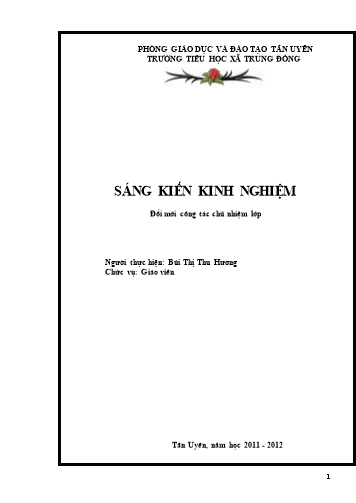 Sáng kiến kinh nghiệm Đổi mới công tác chủ nhiệm lớp trường Tiểu học xã Trung Đồng