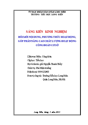 Sáng kiến kinh nghiệm Đổi mới nội dung, phương pháp hoạt động, góp phần nâng cao chất lượng hoạt động công đoàn cơ sở
