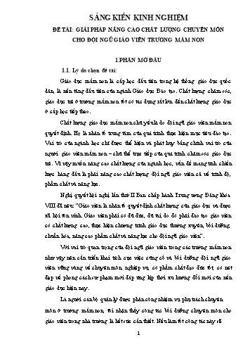 Sáng kiến kinh nghiệm Giải pháp nâng cao chất lượng chuyên môn cho đội ngũ giáo viên ở trường mầm non