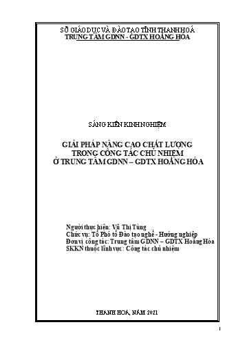 Sáng kiến kinh nghiệm Giải pháp nâng cao chất lượng trong công tác chủ nhiệm lớp ở Trung tâm GDNN-GDTX Hoằng Hóa