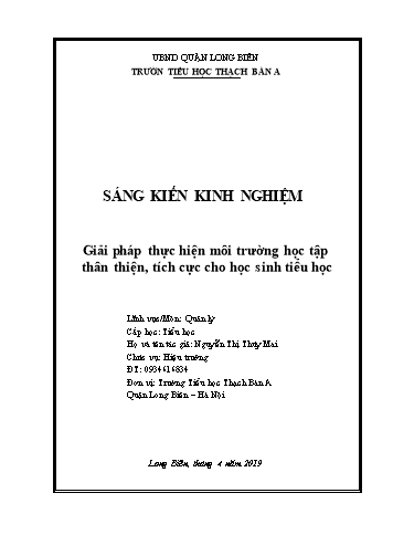 Sáng kiến kinh nghiệm Giải pháp thực hiện môi trường học tập thân thiện, tích cực cho học sinh Tiểu học