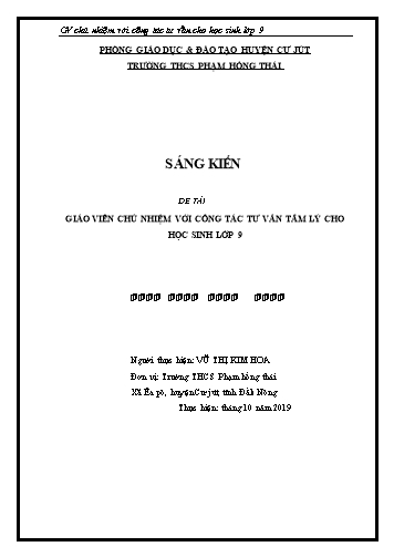 Sáng kiến kinh nghiệm Giáo viên chủ nhiệm với công tác tư vấn tâm lý cho học sinh Lớp 9