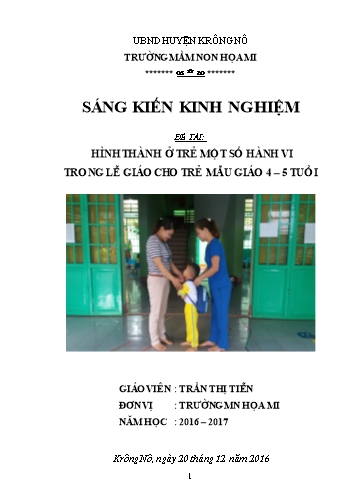 Sáng kiến kinh nghiệm Hình thành ở trẻ một số hành vi trong lễ giáo cho trẻ mẫu giáo 4-5 tuổi ở trường Mầm non