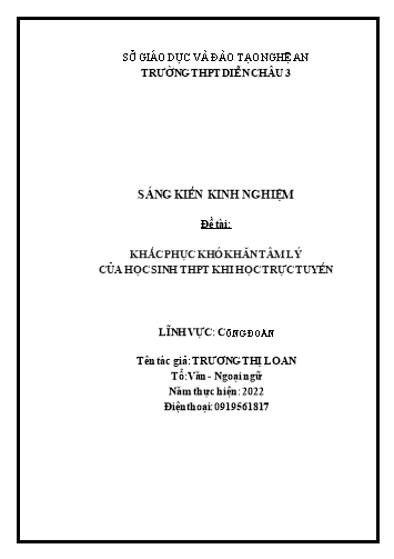 Sáng kiến kinh nghiệm Khắc phục khó khăn tâm lý của học sinh THPT khi học trực tuyến
