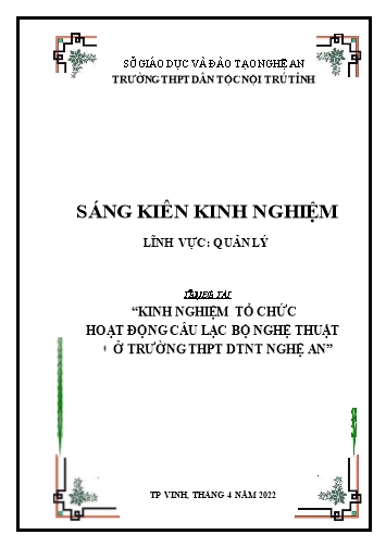 Sáng kiến kinh nghiệm Kinh nghiệm tổ chức hoạt động câu lạc bộ nghệ thuật dân tộc ở Trường THPT DTNT tỉnh Nghệ An
