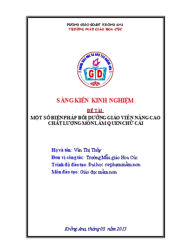 Sáng kiến kinh nghiệm Một số biện pháp bồi dưỡng giáo viên nâng cao chất lượng môn Làm quen chữ cái