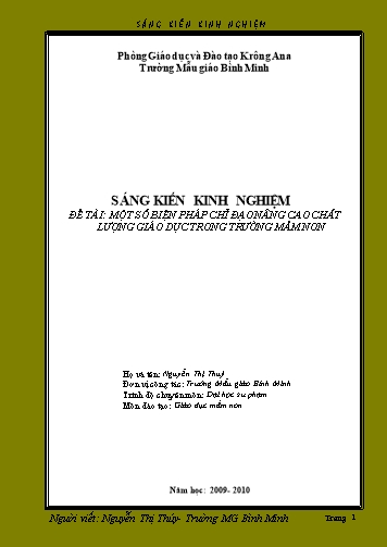 Sáng kiến kinh nghiệm Một số biện pháp chỉ đạo nâng cao chất lượng giáo dục trong trường Mầm non