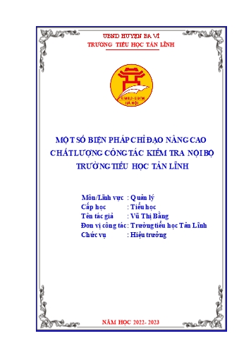 Sáng kiến kinh nghiệm Một số biện pháp chỉ đạo nâng cao chất lượng kiểm tra nội bộ trường Tiểu học Tản Lĩnh