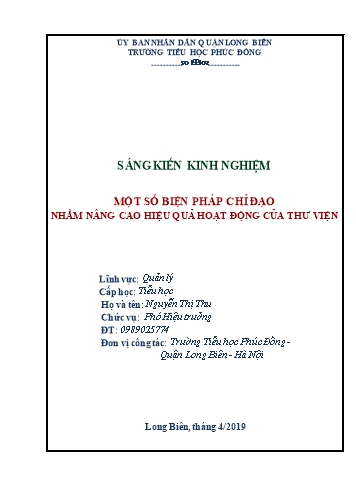 Sáng kiến kinh nghiệm Một số biện pháp chỉ đạo nhằm nâng cao hiệu quả hoạt động của thư viện
