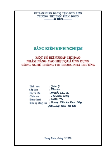 Sáng kiến kinh nghiệm Một số biện pháp chỉ đạo nhằm nâng cao hiệu quả ứng dụng công nghệ thông tin trong nhà trường