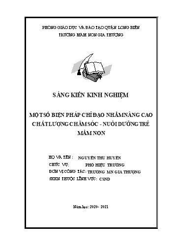 Sáng kiến kinh nghiệm Một số biện pháp chỉ đạo nhằm nâng cao chất lượng chăm sóc, nuôi dưỡng trẻ mầm non