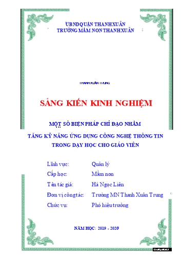 Sáng kiến kinh nghiệm Một số biện pháp chỉ đạo nhằm tăng kỹ năng ứng dụng công nghệ thông tin trong dạy học cho giáo viên