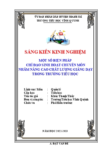 Sáng kiến kinh nghiệm Một số biện pháp chỉ đạo sinh hoạt chuyên môn nhằm nâng cao chất lượng giảng dạy trong trường Tiểu học