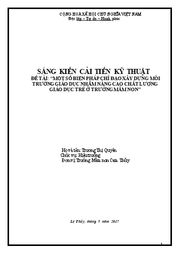 Sáng kiến kinh nghiệm Một số biện pháp chỉ đạo xây dựng môi trường giáo dục nhằm nâng cao chất lượng giáo dục trẻ ở trường mầm non