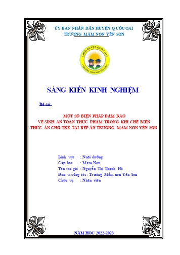 Sáng kiến kinh nghiệm Một số biện pháp đảm bảo vệ sinh an toàn thực phẩm trong khi chế biến thức ăn cho trẻ tại bếp ăn trường MN Yên Sơn