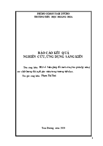 Sáng kiến kinh nghiệm Một số biện pháp đổi mới công tác quản lý, nâng cao chất lượng đội ngũ giáo viên trong trường Tiểu học