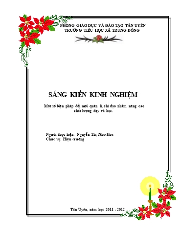 Sáng kiến kinh nghiệm Một số biện pháp đổi mới quản lí, chỉ đạo nhằm nâng cao chất lượng dạy và học trường TH xã Trung Đồng