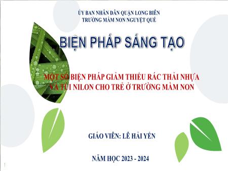 Sáng kiến kinh nghiệm Một số biện pháp giảm thiểu rác thải nhựa và túi Nilon cho trẻ ở trường mầm non