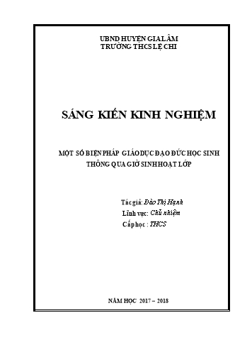 Sáng kiến kinh nghiệm Một số biện pháp giáo dục đạo đức học sinh thông qua giờ sinh hoạt lớp