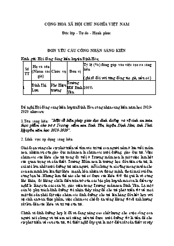 Sáng kiến kinh nghiệm Một số biện pháp giáo dục dinh dưỡng và vệ sinh an toàn thực phẩm cho trẻ ở Trường mầm non Bình Yên