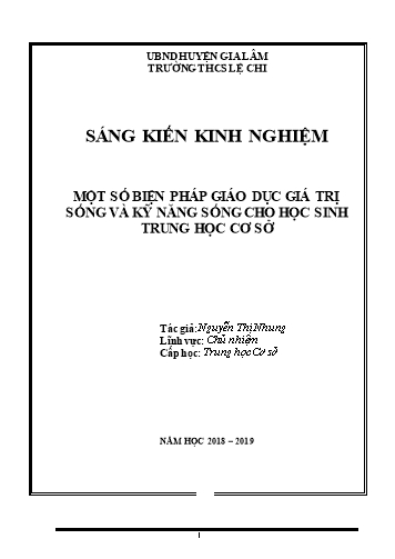 Sáng kiến kinh nghiệm Một số biện pháp giáo dục giá trị sống và kỹ năng sống cho học sinh Trung học cơ sở