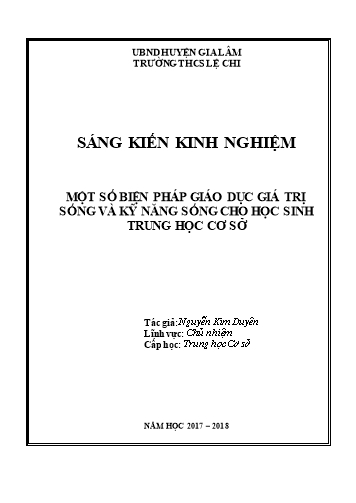 Sáng kiến kinh nghiệm Một số biện pháp giáo dục giá trị sống và kỹ năng sống cho học sinh THCS