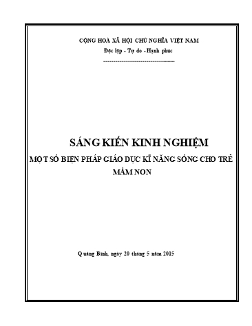 Sáng kiến kinh nghiệm Một số biện pháp giáo dục kỹ năng sống cho trẻ mầm non