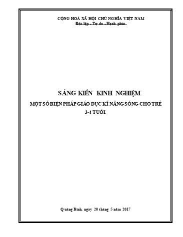 Sáng kiến kinh nghiệm Một số biện pháp giáo dục kỹ năng sống cho trẻ 3-4 tuổi