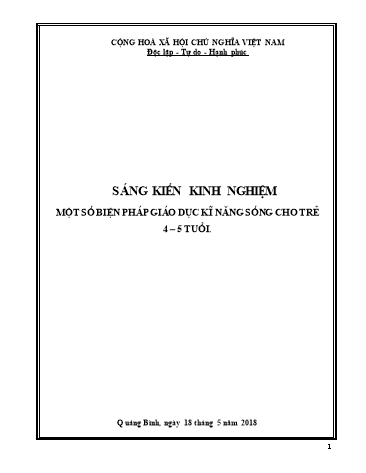 Sáng kiến kinh nghiệm Một số biện pháp giáo dục kỹ năng sống cho trẻ 4-5 tuổi Trường Mầm non Phú Thủy