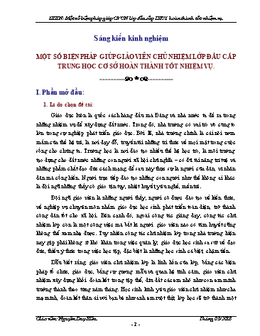 Sáng kiến kinh nghiệm Một số biện pháp giúp Giáo viên chủ nhiệm lớp đầu cấp Trung học cơ sở hoàn thành tốt nhiệm vụ