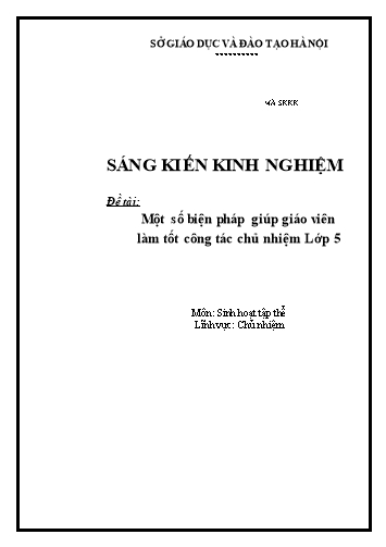 Sáng kiến kinh nghiệm Một số biện pháp giúp giáo viên làm tốt công tác chủ nhiệm Lớp 5