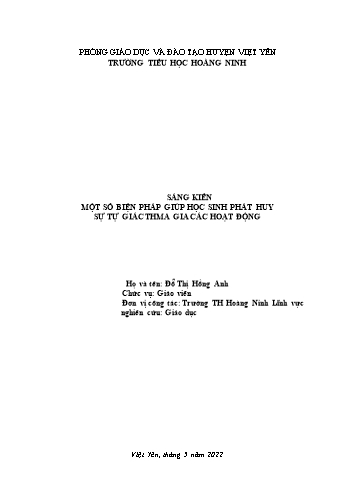 Sáng kiến kinh nghiệm Một số biện pháp giúp học sinh phát huy sự tự giác tham gia các hoạt động