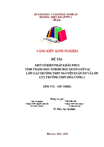 Sáng kiến kinh nghiệm Một số biện pháp khắc phục tình trạng học sinh đi học muộn giờ tại Lớp 12 trường THPT
