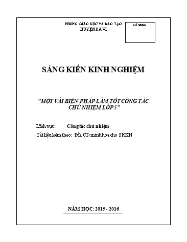 Sáng kiến kinh nghiệm Một số biện pháp làm tốt công tác chủ nhiệm Lớp 5