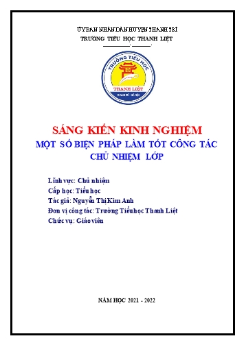 Sáng kiến kinh nghiệm Một số biện pháp làm tốt công tác chủ nhiệm lớp Trường Tiểu học Thanh Liệt