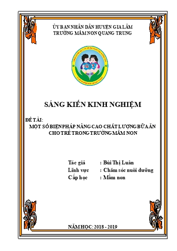 Sáng kiến kinh nghiệm Một số biện pháp nâng cao chất lượng bữa ăn cho trẻ trong trường mầm non