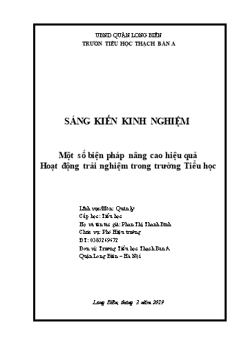 Sáng kiến kinh nghiệm Một số biện pháp nâng cao hiệu quả Hoạt động trải nghiệm trong trường Tiểu học