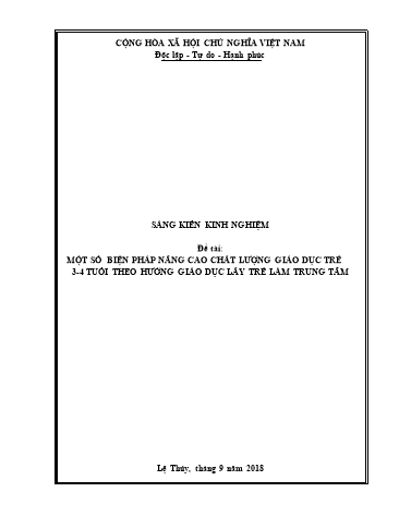 Sáng kiến kinh nghiệm Một số biện pháp nhằm nâng cao chất lượng giáo dục trẻ 3-4 tuổi theo hướng giáo dục lấy trẻ làm trung tâm