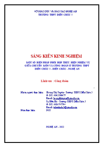 Sáng kiến kinh nghiệm Một số biện pháp phối hợp thực hiện nhiệm vụ giữa chuyên môn và công đoàn ở trường THPT Diễn Châu 5