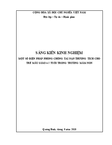 Sáng kiến kinh nghiệm Một số biện pháp phòng, chống tai nạn thương tích cho trẻ mẫu giáo 4-5 tuổi ở trường mầm non