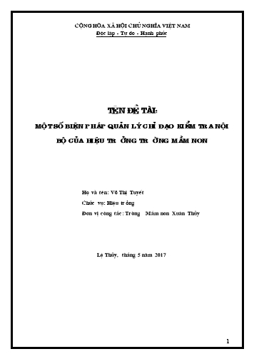 Sáng kiến kinh nghiệm Một số biện pháp quản lý chỉ đạo kiểm tra nội bộ của Hiệu trưởng trường Mầm non