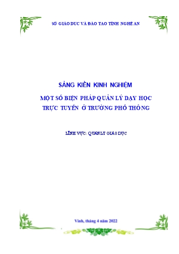 Sáng kiến kinh nghiệm Một số biện pháp quản lý dạy học trực tuyến ở trường phổ thông