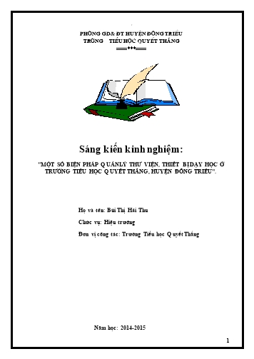 Sáng kiến kinh nghiệm Một số biện pháp quản lý thư viện, thiết bị dạy học ở trường Tiểu học Quyết Thắng