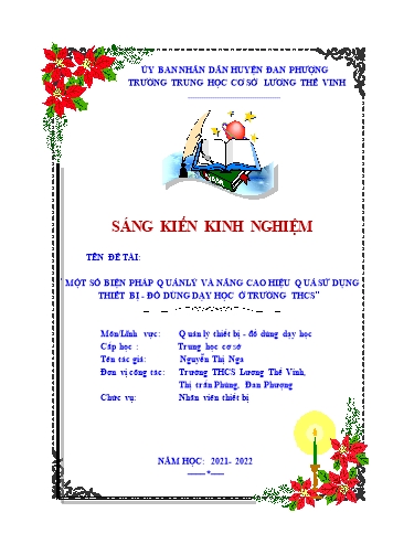 Sáng kiến kinh nghiệm Một số biện pháp quản lý và nâng cao hiệu quả sử dụng thiết bị, đồ dùng dạy học ở trường THCS