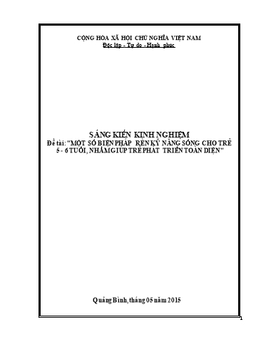 Sáng kiến kinh nghiệm Một số biện pháp rèn kỹ năng sống cho trẻ 5-6 tuổi, nhằm giúp trẻ phát triển toàn diện