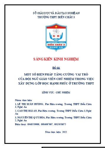 Sáng kiến kinh nghiệm Một số biện pháp tăng cường vai trò của đội ngũ GVCN trong việc xây dựng lớp học hạnh phúc ở trường THPT